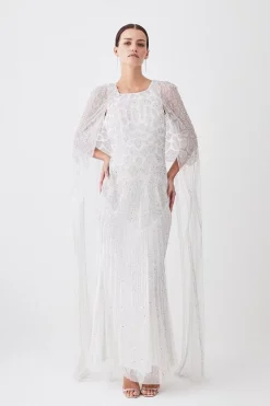 Wholesale 🤩 Karen Millen Petite Premium Embellished Caped Maxi 👗 Dress ✔️ -OCCASION DRESSES Sale2023 womens ivory petite premium embellished caped maxi dress