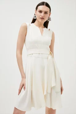 Flash Sale 🔥 Karen Millen Soft Tailored Short Waterfall Mini 👗 Dress ✔️ -OCCASION DRESSES Sale2023 womens ivory soft tailored short waterfall mini dress