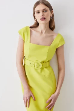 Best deal ⌛ Karen Millen Clean Tailored Belted Split Detail Pencil Midi 👗 Dress 🥰 -OCCASION DRESSES Sale2023 womens lime clean tailored belted split detail pencil midi dress
