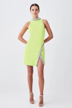 Flash Sale ✔️ Karen Millen Petite Crystal Embellished Woven Mini 👗 Dress 😍 -OCCASION DRESSES Sale2023 womens lime petite crystal embellished woven mini dress