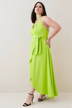 Deals 🔔 Karen Millen Plus Size Soft Tailored Waterfall Halter Midi 👗 Dress 🛒 -OCCASION DRESSES Sale2023 womens lime plus size soft tailored waterfall halter midi dress