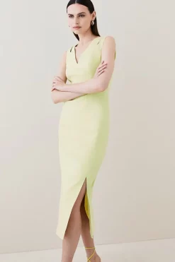 Outlet 🔥 Karen Millen Structured Seam Detail Column Midaxi 👗 Dress 😍 -OCCASION DRESSES Sale2023 womens lime structured seam detail column midaxi dress