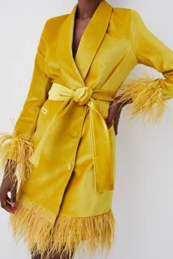 New 🎉 Karen Millen Velvet Sleeved Belted Mini Tux 👗 Dress 🥰 -OCCASION DRESSES Sale2023 womens lime velvet sleeved belted mini tux dress