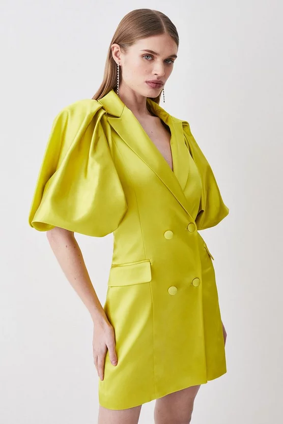 Best Sale 💯 Karen Millen Italian Structured Satin Statement Sleeve Double Breasted Mini 👗 Dress 🎉 8 Best Sale 💯 Karen Millen Italian Structured Satin Statement Sleeve Double Breasted Mini 👗 Dress 🎉 - Image 6