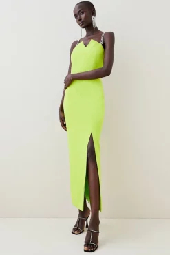 Buy 🔔 Karen Millen Soft Tailored Cross Chain Detail Midi 👗 Dress ✨ -OCCASION DRESSES Sale2023 womens magenta soft tailored cross chain detail midi dress 1