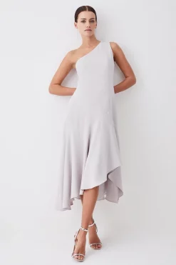 Deals 🛒 Karen Millen Petite One Shoulder Soft Tailored High Low 👗 Dress 🔔 -OCCASION DRESSES Sale2023 womens mink petite one shoulder soft tailored high low dress 1 1