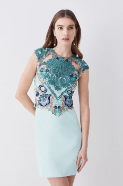 Best reviews of 👏 Karen Millen Metallic Guipure Lace Mirrored Mini 👗 Dress 😍 -OCCASION DRESSES Sale2023 womens mint metallic guipure lace mirrored mini dress