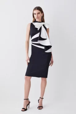 Buy 🤩 Karen Millen Italian Structured Satin Bow Pencil Midi 👗 Dress 🔥 -OCCASION DRESSES Sale2023 womens mono italian structured satin bow pencil midi dress