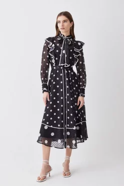 Cheap 😉 Karen Millen Mono Mixed Dot Piped Ruffle Georgette Midi 👗 Dress ❤️ -OCCASION DRESSES Sale2023 womens mono mono mixed dot piped ruffle georgette midi dress