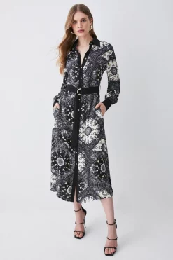 Buy 🎉 Karen Millen Mono Scarf Belted Woven Midi 👚 Shirt 👗 Dress 💯 -OCCASION DRESSES Sale2023 womens mono mono scarf belted woven midi shirt dress