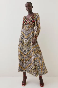 New ⭐ Karen Millen Baroque Embroidered And Bead Woven Midi 👗 Dress ✔️ -OCCASION DRESSES Sale2023 womens multi baroque embroidered and bead woven midi dress