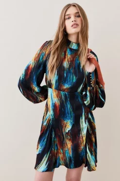 Cheap 🛒 Karen Millen Marble Viscose Satin Balloon Sleeve 👗 Dress 🛒 -OCCASION DRESSES Sale2023 womens multi marble viscose satin balloon sleeve dress