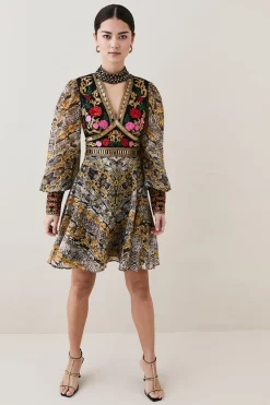 New 🤩 Karen Millen Petite Baroque Embroidered & Bead Mini 👗 Dress 👏 -OCCASION DRESSES Sale2023 womens multi petite baroque embroidered bead mini dress