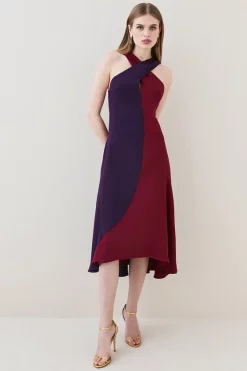 Discount 😀 Karen Millen Soft Tailored Colour Block Halter Midi 👗 Dress 🥰 -OCCASION DRESSES Sale2023 womens multi soft tailored colour block halter midi dress 1