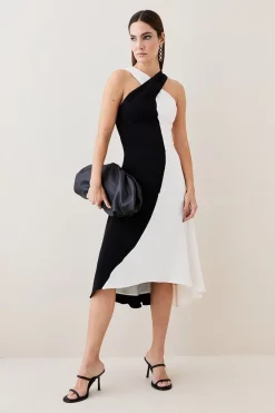 Discount 😀 Karen Millen Soft Tailored Colour Block Halter Midi 👗 Dress 🥰 -OCCASION DRESSES Sale2023 womens multi soft tailored colour block halter midi dress