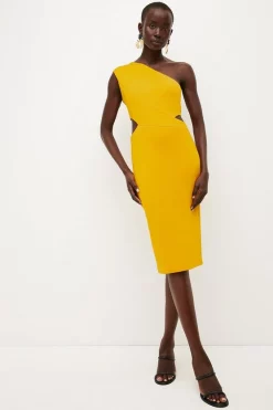 Coupon 🌟 Karen Millen Italian Structured Jersey Asymmetric Midi 👗 Dress 🎁 -OCCASION DRESSES Sale2023 womens mustard italian structured jersey asymmetric midi dress