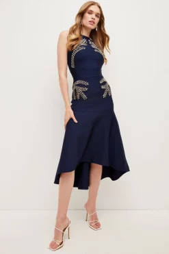 Top 10 🌟 Karen Millen Embellished High Low Hem Midi Bandage 👗 Dress ❤️ -OCCASION DRESSES Sale2023 womens navy embellished high low hem midi bandage dress 1
