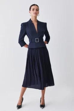 Best Pirce ✔️ Karen Millen Petite Structured Crepe Forever Pleated Midi 👗 Dress 💯 -OCCASION DRESSES Sale2023 womens navy petite structured crepe forever pleated midi dress 1