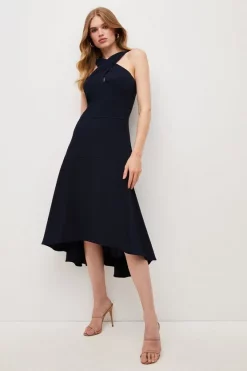 Wholesale 😍 Karen Millen Soft Tailored Cross Over Neck High Low Midi 👗 Dress 👍 -OCCASION DRESSES Sale2023 womens navy soft tailored cross over neck high low midi dress 1