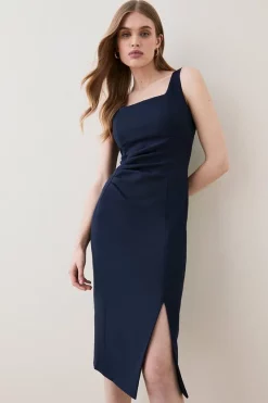 Outlet 🎉 Karen Millen Structured Crepe Strap Midi Tailored 👗 Dress 🥰 -OCCASION DRESSES Sale2023 womens navy structured crepe strap midi tailored dress