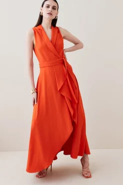 Best Sale 🧨 Karen Millen Tailored Halter Collared Belt Maxi 👗 Dress 🔔 -OCCASION DRESSES Sale2023 womens navy tailored halter collared belt maxi dress 1