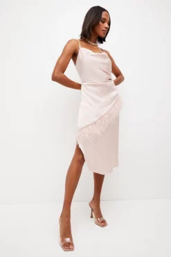Coupon 👍 Karen Millen Satin Back Crepe Feather Cami Midi 👗 Dress 😀 -OCCASION DRESSES Sale2023 womens pale20pink satin back crepe feather cami midi dress