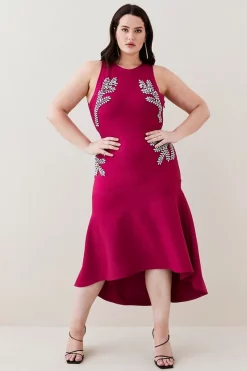 Brand new 🎁 Karen Millen Plus Size Embellished High Low Hem Knit Midi 👗 Dress 🌟 -OCCASION DRESSES Sale2023 womens pink plus size embellished high low hem knit midi dress