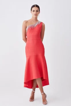 Top 10 🎁 Karen Millen Tall Bandage Diamante Trim One Shoulder High Low Midi 👗 Dress 🛒 -OCCASION DRESSES Sale2023 womens pink tall bandage diamante trim one shoulder high low midi dress