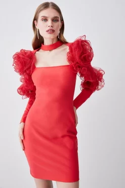 Brand new 💯 Karen Millen Tulle Detail Ponte Mini 👗 Dress 💯 -OCCASION DRESSES Sale2023 womens pink tulle detail ponte mini dress