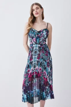 Best deal ✔️ Karen Millen Ombre Tile Pleat Corset Detail Woven Strappy Midi 👗 Dress 😍 -OCCASION DRESSES Sale2023 womens purple ombre tile pleat corset detail woven strappy midi dress