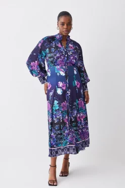 New 😀 Karen Millen Plus Size Boarder Floral Print Satin Woven Midi 👗 Dress 😀 -OCCASION DRESSES Sale2023 womens purple plus size boarder floral print satin woven midi dress