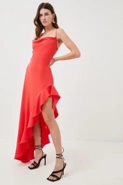 Hot Sale โค๏ธ Karen Millen Soft Tailored Cami Cowl Neck Ruffle Hem Midi ๐ Dress ๐ 12 Hot Sale โค๏ธ Karen Millen Soft Tailored Cami Cowl Neck Ruffle Hem Midi ๐ Dress ๐ -OCCASION DRESSES Sale2023 womens red soft tailored cami cowl neck ruffle hem midi dress
