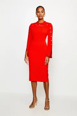 New ⌛ Karen Millen Stud Detail Split Sleeve Pencil Midi 👗 Dress ❤️ 16 New ⌛ Karen Millen Stud Detail Split Sleeve Pencil Midi 👗 Dress ❤️ -OCCASION DRESSES Sale2023 womens red stud detail split sleeve pencil midi dress 1