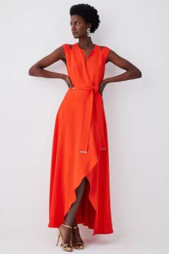 Wholesale 🎁 Karen Millen Tall Compact Stretch Viscose Waterfall Midi 👗 Dress 🧨 -OCCASION DRESSES Sale2023 womens red20orange tall compact stretch viscose waterfall midi dress
