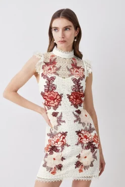 Best deal ⌛ Karen Millen Rose Guipure Lace Embroidered Mini 👗 Dress 👏 -OCCASION DRESSES Sale2023 womens rose rose guipure lace embroidered mini dress